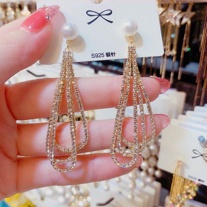 Moteriški auskarai su trim sluoksniais kutais, auksu dengti, 925 sidabro smeigės