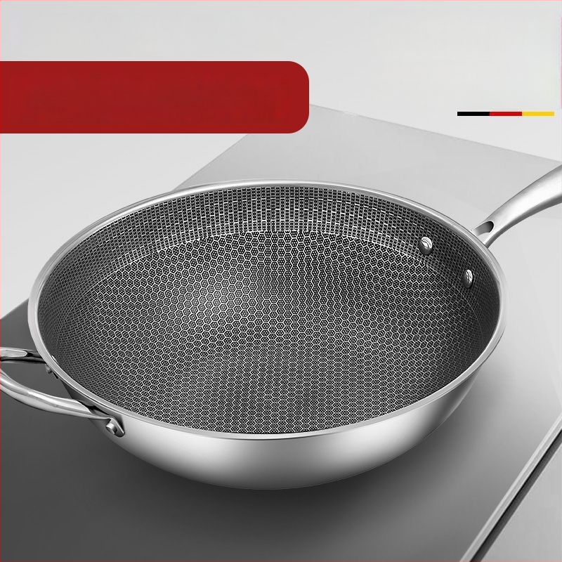 Nerūdijančio plieno wokas su viena rankena, vienu dugnu, stiklo įklijuotu dangčiu