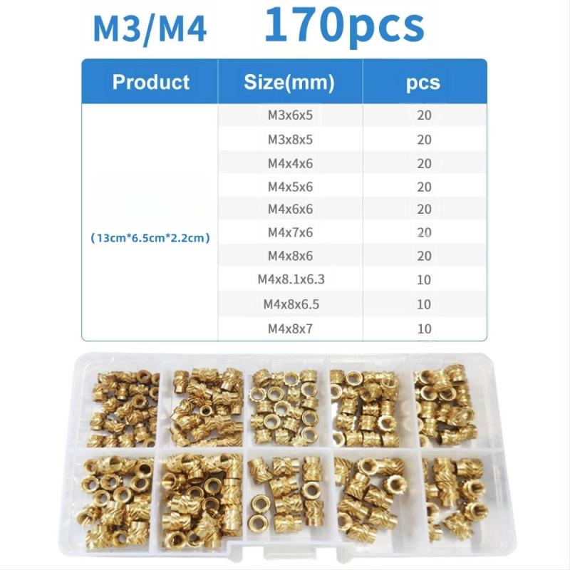 Rinkinys varžtų įdėtinių veržlių, M2–M6 sriegiai, GB809 standartas, standartinis atsparumas