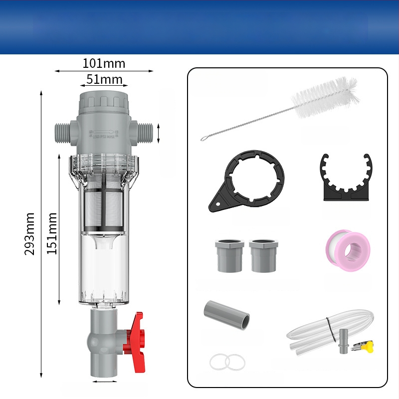 Išplėčiamas akvariumo filtras su 10–200 tinkleliu, nuosėdų kamera ir kamuoliukų vožtuvu (filtravimo medžiaga)