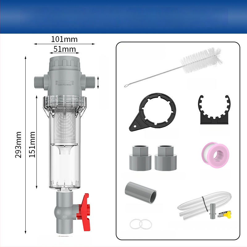 Išplėčiamas akvariumo filtras su 10–200 tinkleliu, nuosėdų kamera ir kamuoliukų vožtuvu (filtravimo medžiaga)