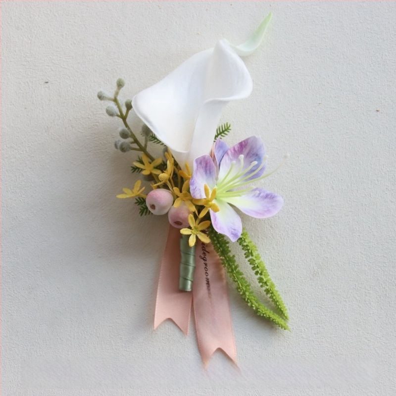 Vestuvinis riešo corsage iš šilko gėlių Calla Lily — dovana klasiokui