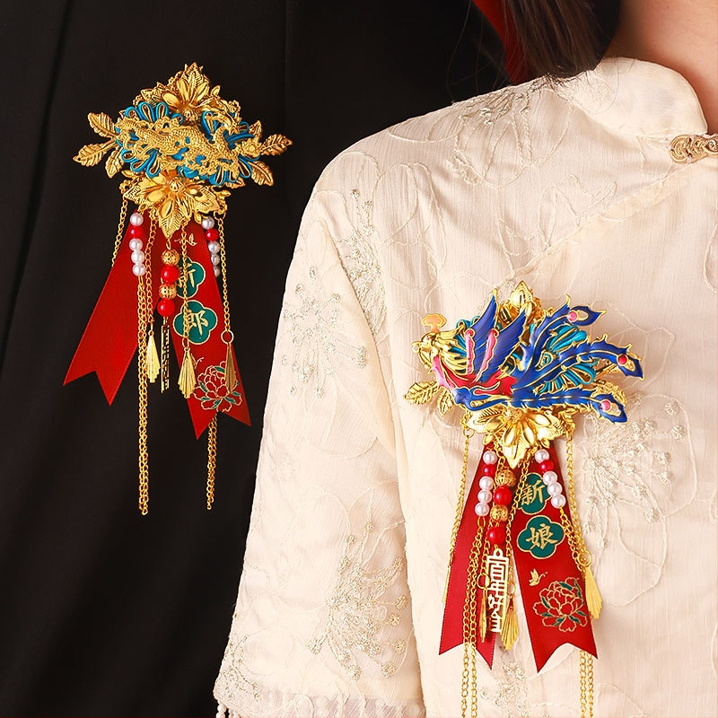 Kāzu corsage komplekts radiniekiem un viesiem — auduma piespraude, ķīniešu stils, kāzu vajadzībām, zīmols Orange nuo yibai