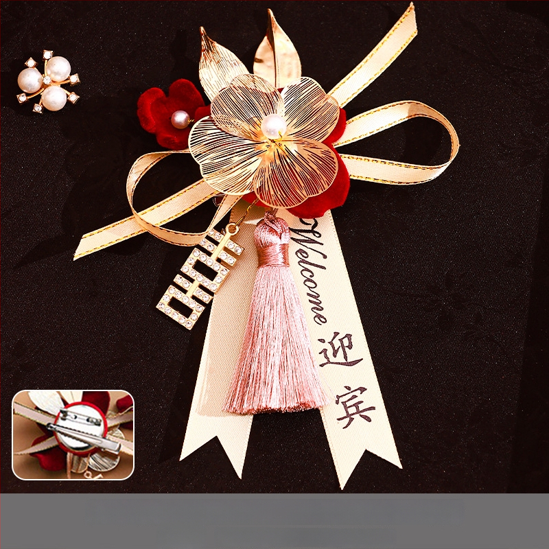 Kāzu corsage komplekts radiniekiem un viesiem — auduma piespraude, ķīniešu stils, kāzu vajadzībām, zīmols Orange nuo yibai