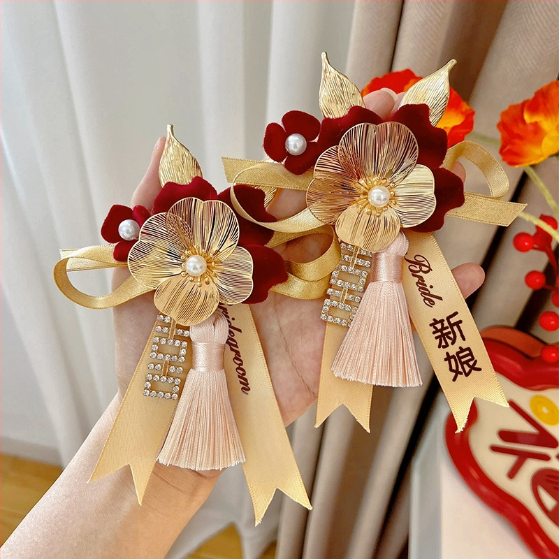 Kāzu korzāsu komplekts līgavai, līgavainim un ģimenei - metāls, roku darbs, ķīniešu stils, vidējais biezums