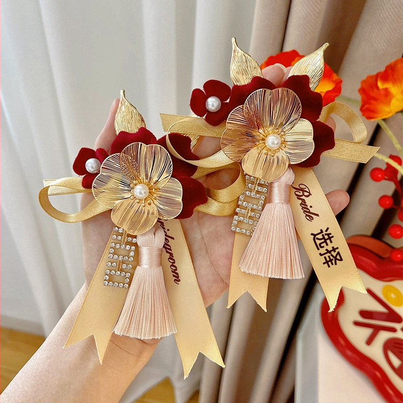 Kāzu korzāsu komplekts līgavai, līgavainim un ģimenei - metāls, roku darbs, ķīniešu stils, vidējais biezums