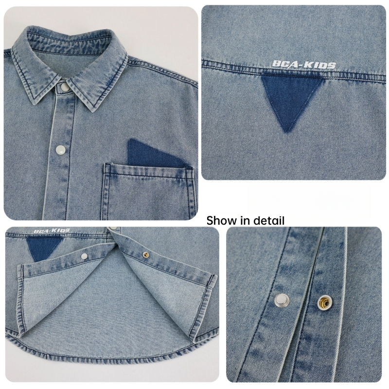 Džinsinis švarkas vaikams, laisvas stilius, vienos sagos uždarymas, 60% medvilnė 40% poliesteris, pavasaris 2025