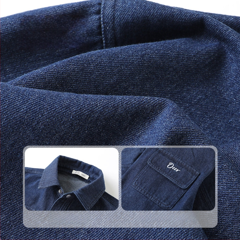 Berniukų džinsinis marškiniai-jakas, laisvalaikio stilius, atlapinė apykaklė, ilgos rankovės, raidžių raštas, medvilnės mišinio, pavasaris-ruduo 2025