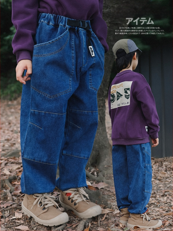 Laste džinsi stiilis püksid fleece-vooderduse, talvine 2025, keskel vöökoht, 76% puuvill, pehme puudutus