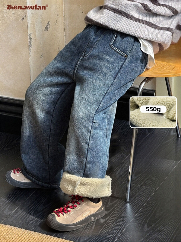 Laste talvised džinsid poistele – Twill denim, keskmise talje elastne vöö, 88,5% puuvill / 8,2% polüester / 3,3% elastaan