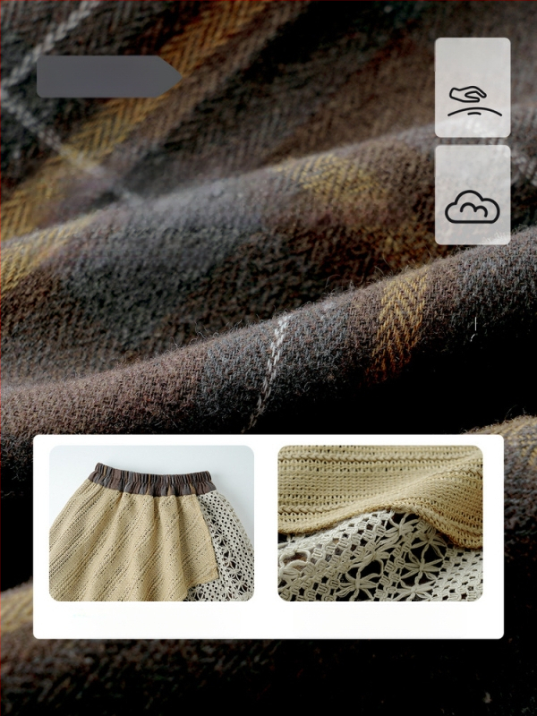 Vaikų netaisyklingo langelių sijonas iš švelnaus poliesterio audinio (69,8% poliesteris), 3–8 metų amžiui (100–140 cm), 2025 m. ruduo