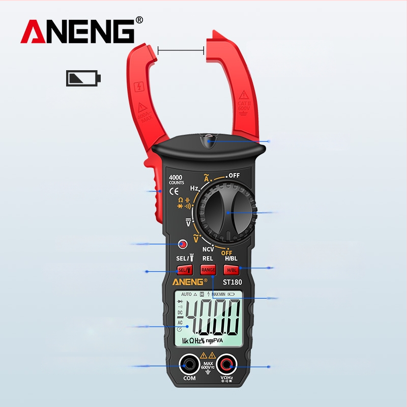 Skaitmeninis klampos matuoklis ANENG ST180, AC/DC matavimas, 600 V, 400 A, 40 MΩ, 4000 reikšmių