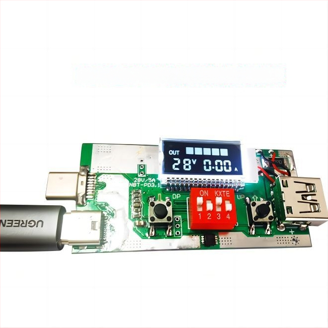 NBT-005 PD3.1 kiirlaadimise tester — PD3.1 protokolli lugemine, 28V, 5A, kuvab pinge ja voolu