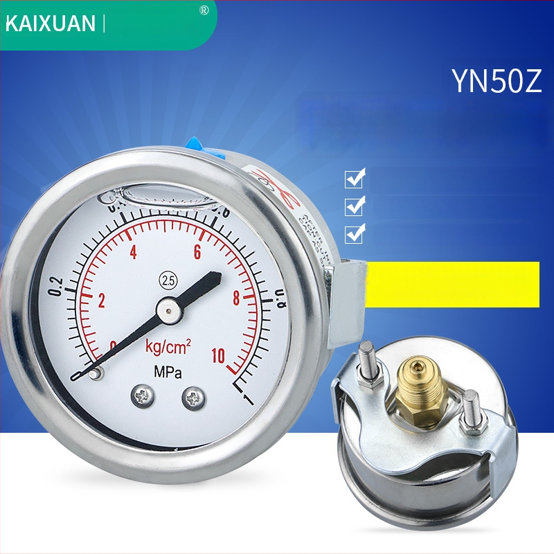 Seismi survemõõtja YN50Z aksiaalne, paneelile paigaldatav klipp-tüüpi lisavarustusega; aksiaalne keermeline ühendus; mõõtmisvahemik 0-60 ja -0,1-2,4; täpsusklass 2,5