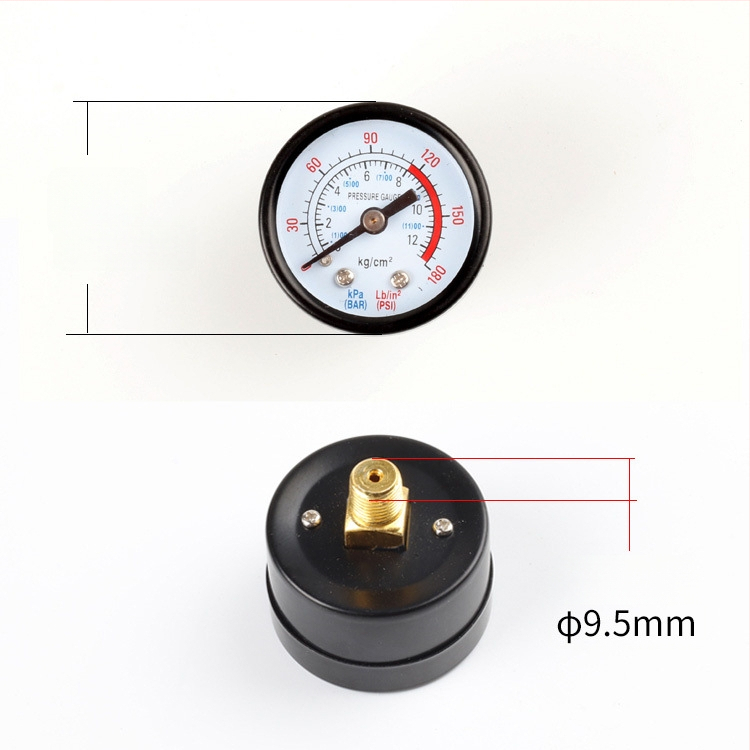 Diaphragma rõhu manomeeter õhukompressorile, mõõtmisvahemik 0–1.6 MPa, täpsus 0.1 MPa, keermestatud ühendus, Ø42 mm
