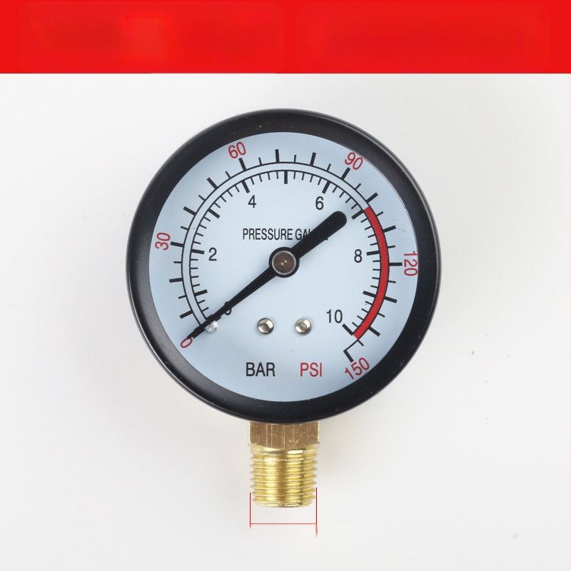 Diaphragma rõhu manomeeter õhukompressorile, mõõtmisvahemik 0–1.6 MPa, täpsus 0.1 MPa, keermestatud ühendus, Ø42 mm