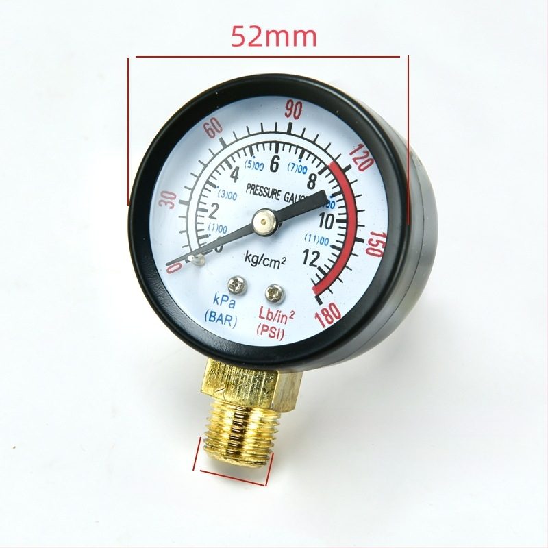 Diaphragma rõhu manomeeter õhukompressorile, mõõtmisvahemik 0–1.6 MPa, täpsus 0.1 MPa, keermestatud ühendus, Ø42 mm