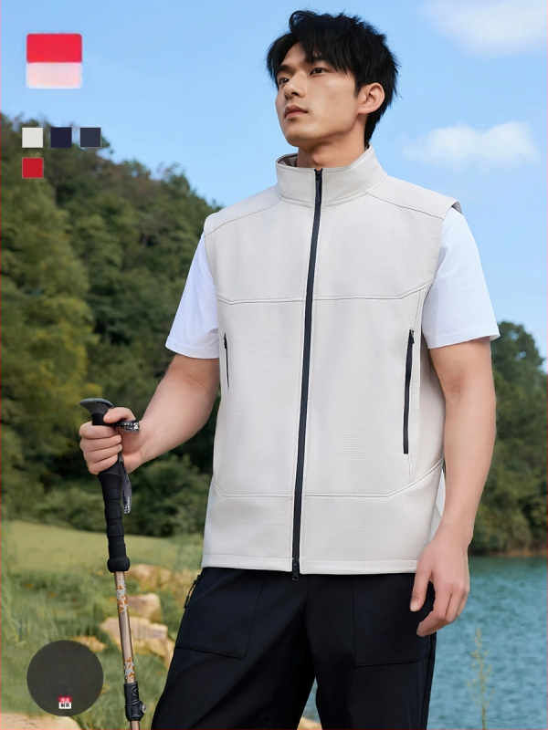 Fliisiga vooderdatud soft-shell vest, unisex, varrukateta, stand-up krae, tõmblukk, sügisele