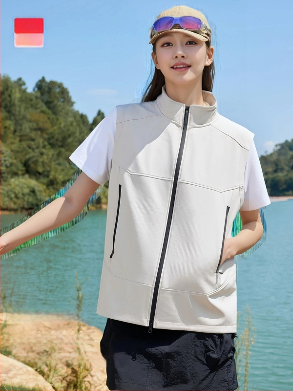 Fliisiga vooderdatud soft-shell vest, unisex, varrukateta, stand-up krae, tõmblukk, sügisele