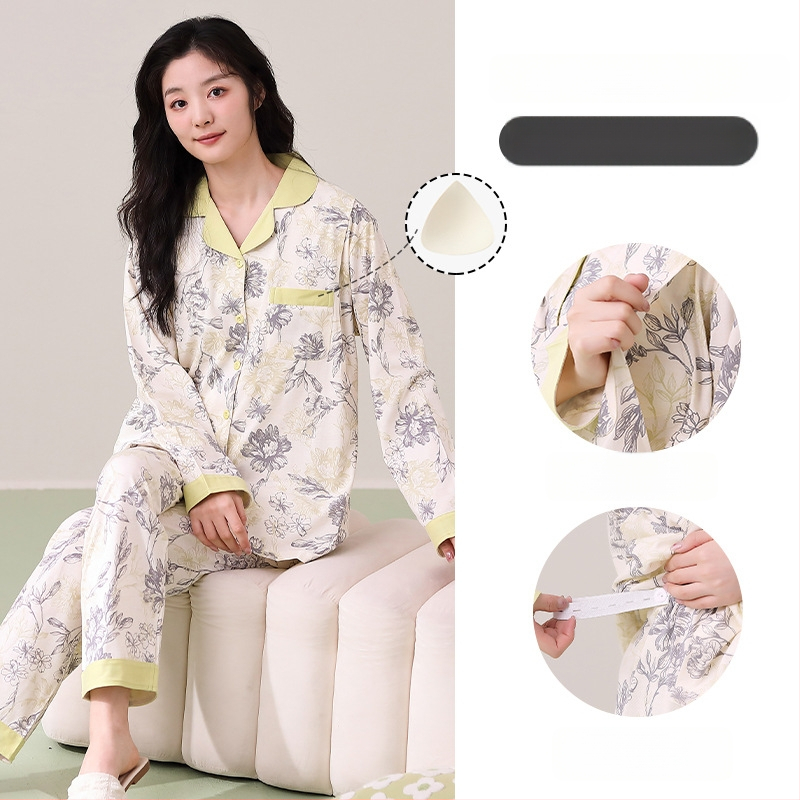 100% medvilnės maitinančios aprangos komplektas su kardiganu, ilgomis rankovėmis, kelnėmis, vidutinio tankio audinys 161–180 g/m², tinkamas visiems sezonams