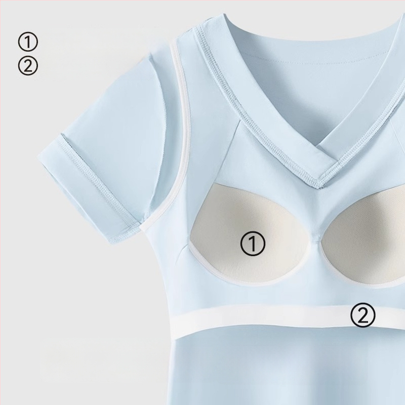 Medvilninė trumpų rankovių naktinukė su V formos iškirpte, įsiūta krūties pagalvėlė, patogiam namų dėvėjimui