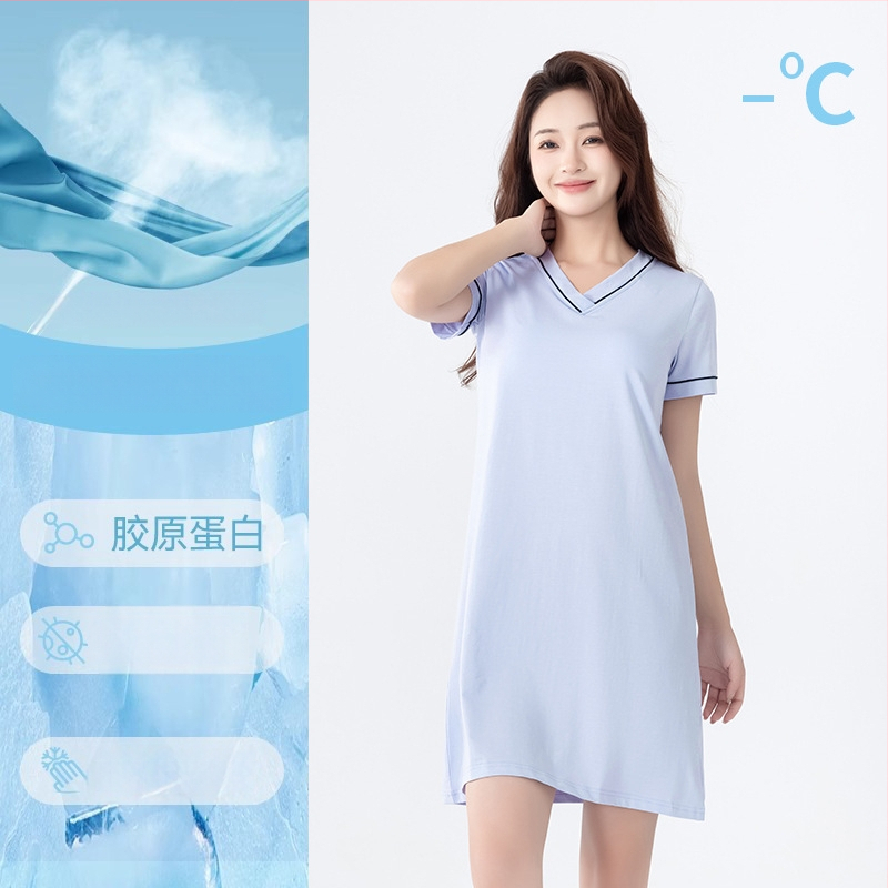 Medvilninė trumpų rankovių naktinukė su V formos iškirpte, įsiūta krūties pagalvėlė, patogiam namų dėvėjimui