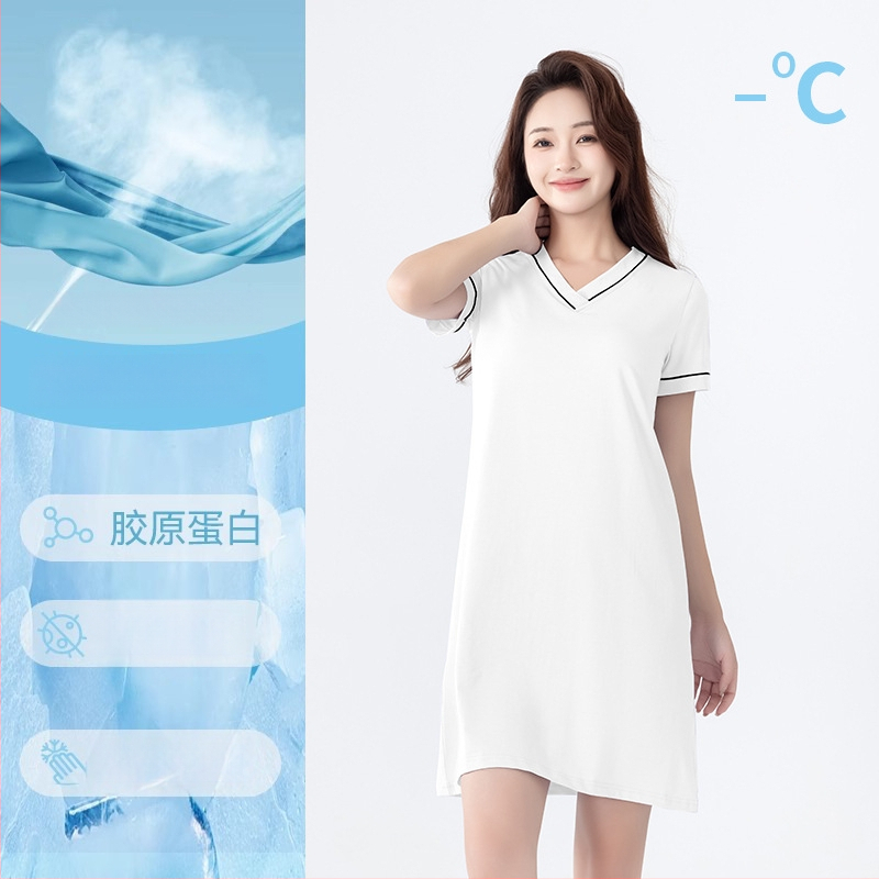 Medvilninė trumpų rankovių naktinukė su V formos iškirpte, įsiūta krūties pagalvėlė, patogiam namų dėvėjimui