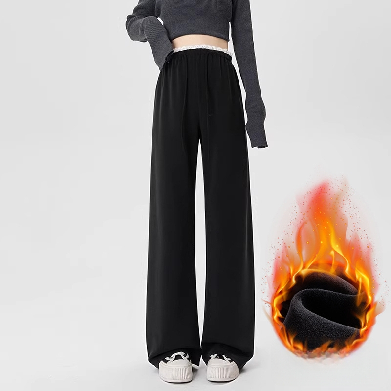 Nėščiųjų kelnytės su fliso viduje, laisvas kirpimas, plačios kelnės su raišteliu, žemas liemuo, poliesterio–viskozės mišinys (50–70% poliesterio, 30–50% viskozės), ruduo 2025