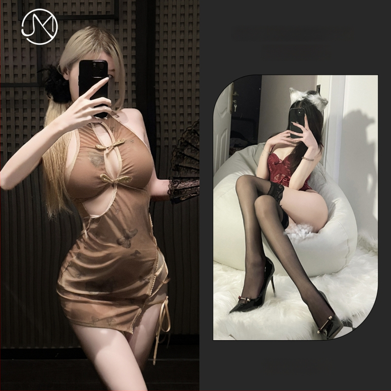 Kinų stiliaus vaidmenų kostiumas su atvira nugara, petnešomis ir tinklelio panelėmis, poliesterio audinys 90–95%.