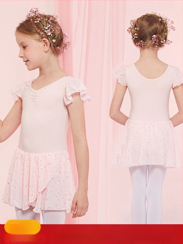 Vaikų šokių apranga mergaitėms – vasarinė medvilninė treniruočių suknelė su baleto tutu, 93,2% medvilnė, stilius 1628, prekės ženklas E.dance