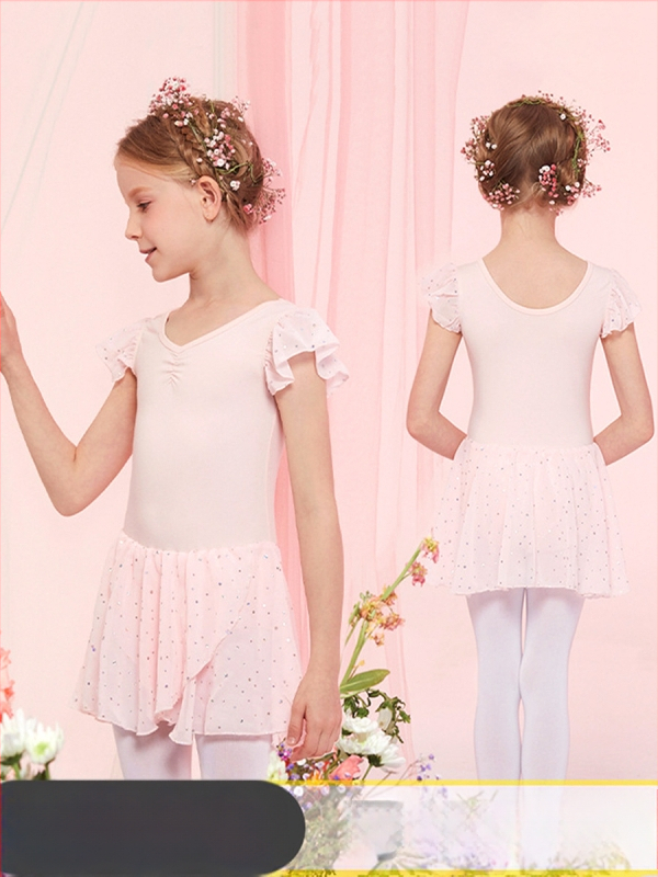 Vaikų šokių apranga mergaitėms – vasarinė medvilninė treniruočių suknelė su baleto tutu, 93,2% medvilnė, stilius 1628, prekės ženklas E.dance