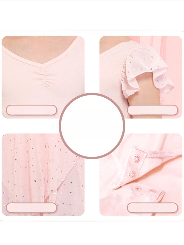 Vaikų šokių apranga mergaitėms – vasarinė medvilninė treniruočių suknelė su baleto tutu, 93,2% medvilnė, stilius 1628, prekės ženklas E.dance