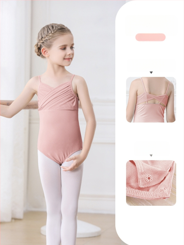 Vaikų baleto komplektas iš medvilnės (95,2%), su petnešėlėmis ir trumpomis rankovėmis, treniruotėms, 3–8 metai