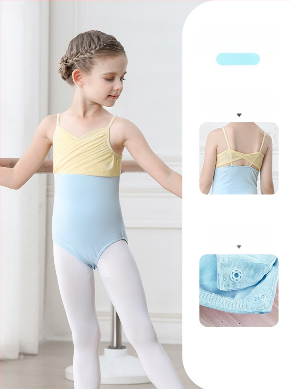 Vaikų baleto komplektas iš medvilnės (95,2%), su petnešėlėmis ir trumpomis rankovėmis, treniruotėms, 3–8 metai