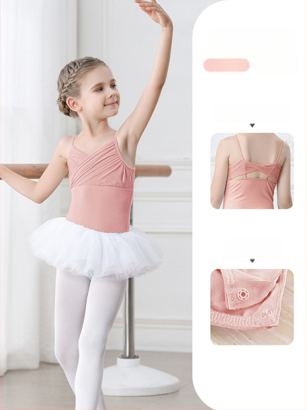 Vaikų baleto komplektas iš medvilnės (95,2%), su petnešėlėmis ir trumpomis rankovėmis, treniruotėms, 3–8 metai
