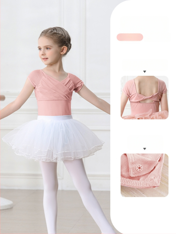 Vaikų baleto komplektas iš medvilnės (95,2%), su petnešėlėmis ir trumpomis rankovėmis, treniruotėms, 3–8 metai