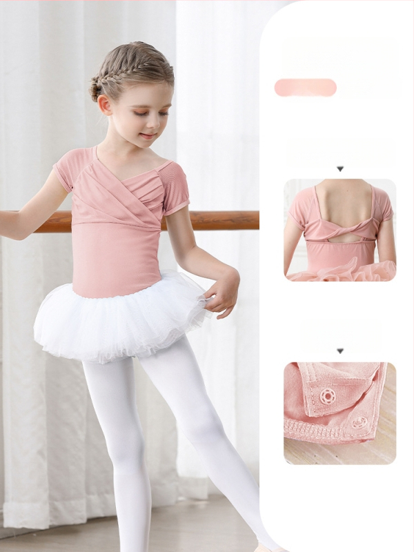 Vaikų baleto komplektas iš medvilnės (95,2%), su petnešėlėmis ir trumpomis rankovėmis, treniruotėms, 3–8 metai