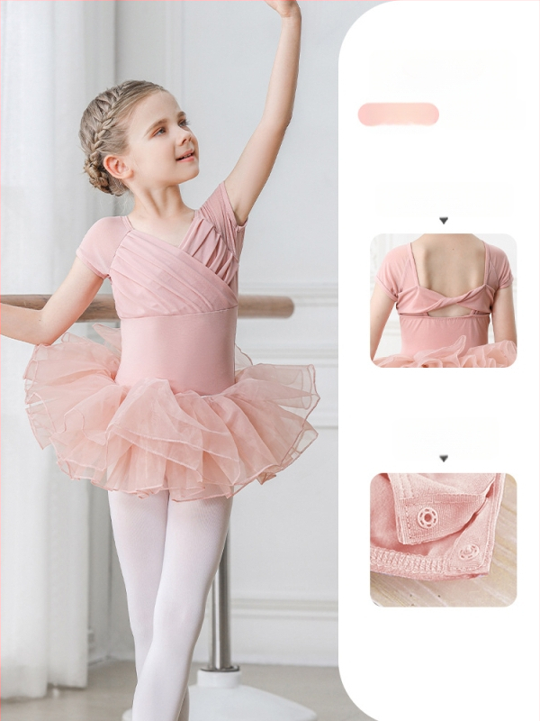 Vaikų baleto komplektas iš medvilnės (95,2%), su petnešėlėmis ir trumpomis rankovėmis, treniruotėms, 3–8 metai