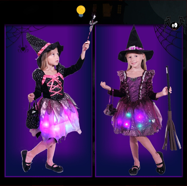 Vaikų Helovyno kostiumas: Raganių princų princesės suknelė sceniniam pasirodymui – organza su 80% polipropileno ir spandekso, kelnių komplektas, 3–8 metų vaikams, ruduo