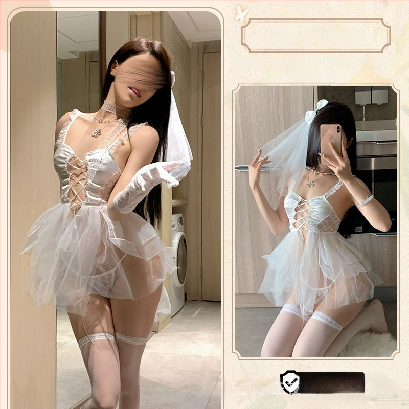 Vestuvių nakties apatinių komplektas su nėriniais – permatoma tinklinė medžiaga, poliesteris 90–95%