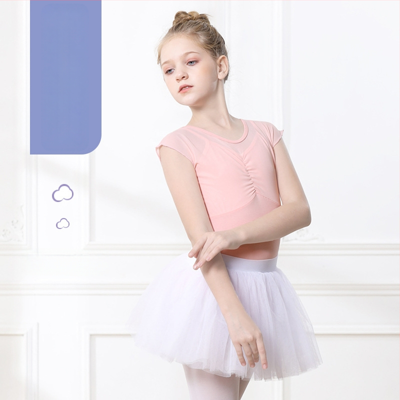 Mergaičių vasaros trumpomis rankovėmis šokių apranga su tutu sijonu, 95% medvilnė, švelnus audinio apdorojimas