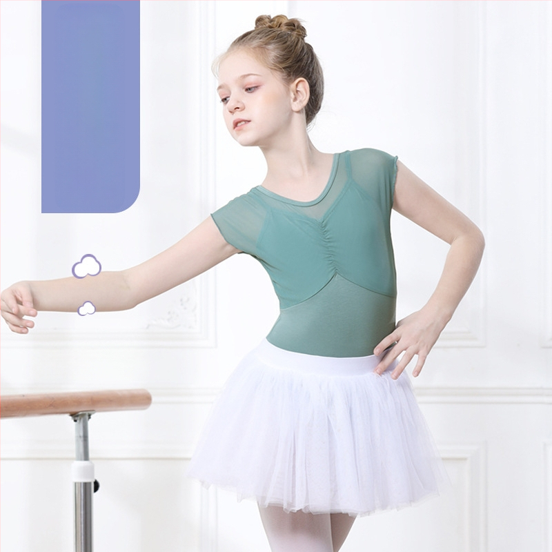 Mergaičių vasaros trumpomis rankovėmis šokių apranga su tutu sijonu, 95% medvilnė, švelnus audinio apdorojimas