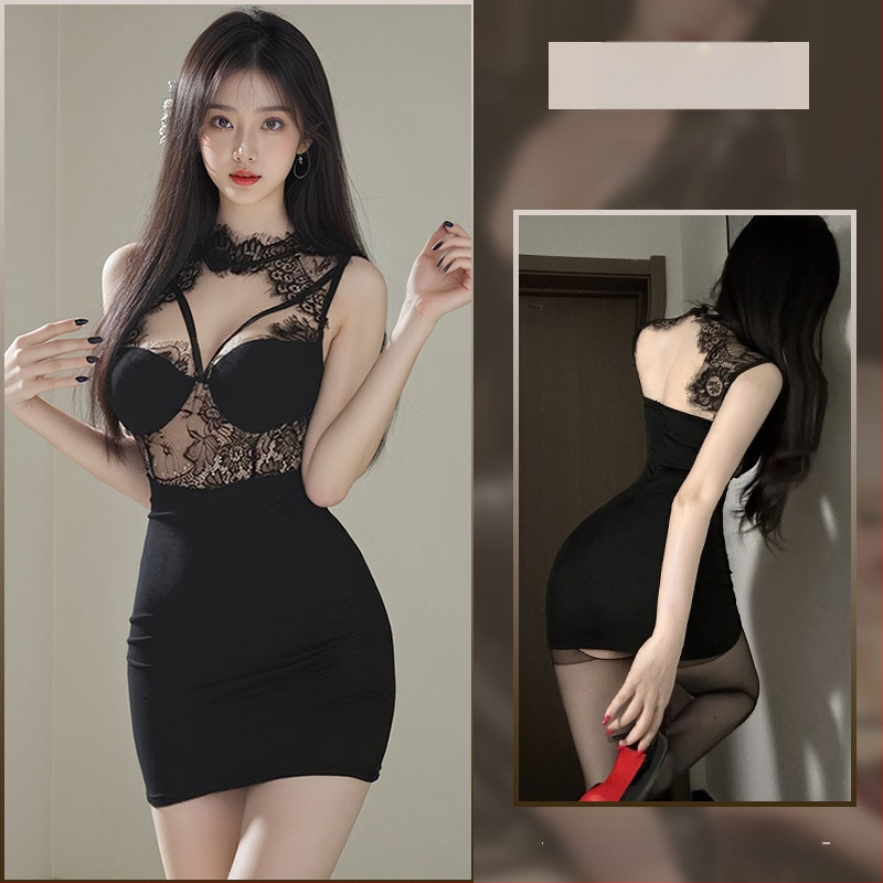 Seksualus apatinių komplektas su haltero kaklu ir siaura sijonui, cosplay įkvėptas Kinijos stiliaus, poliesteris 90–95%