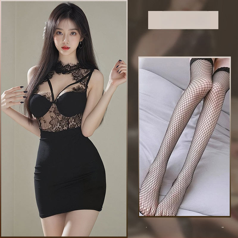 Seksualus apatinių komplektas su haltero kaklu ir siaura sijonui, cosplay įkvėptas Kinijos stiliaus, poliesteris 90–95%