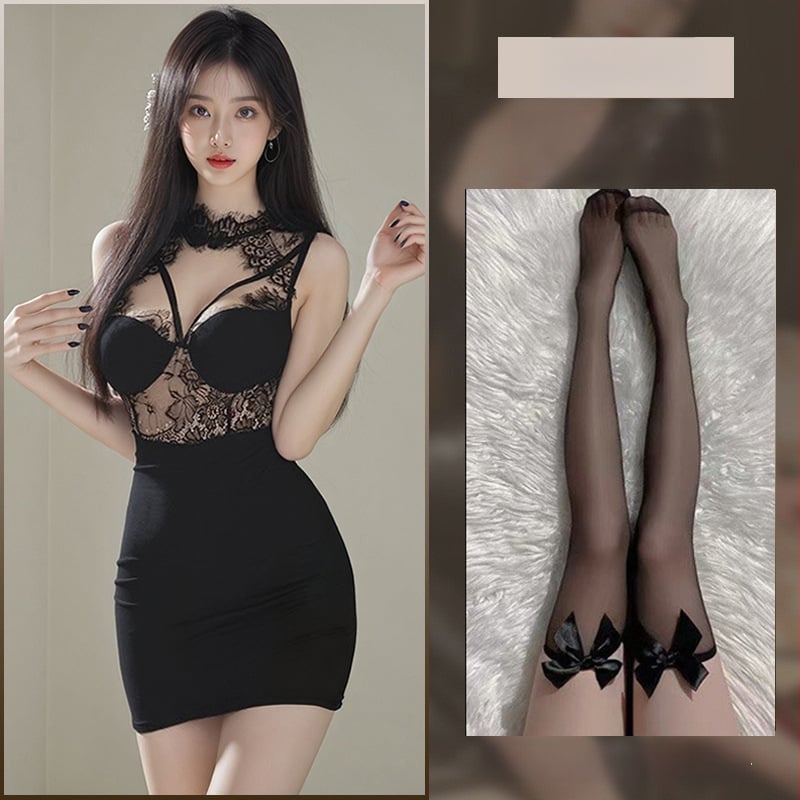 Seksualus apatinių komplektas su haltero kaklu ir siaura sijonui, cosplay įkvėptas Kinijos stiliaus, poliesteris 90–95%