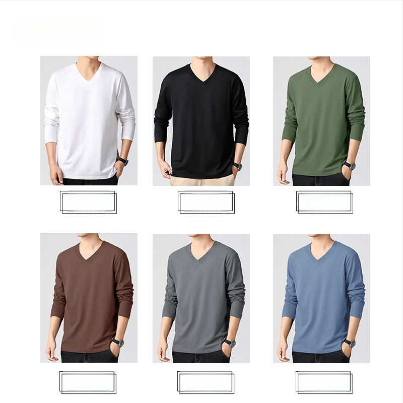 V kaklo marškinėliai su ilgomis rankovėmis, slim-fit, 100% medvilnė, plonas audinys