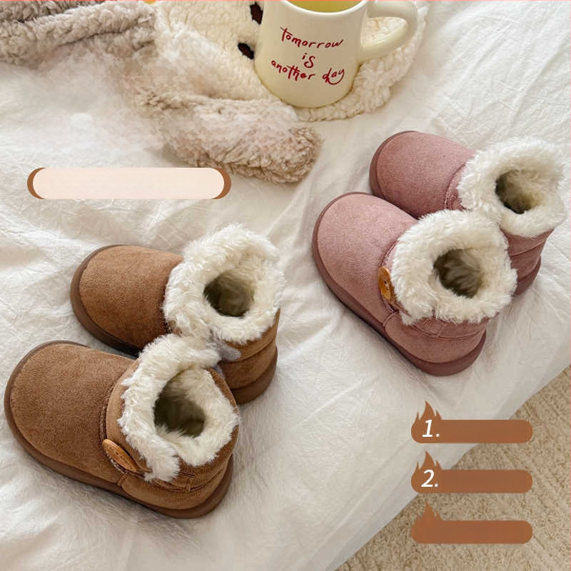 Unisex velūra potītes zābaki ar integrētu kažokādu un flīsa odere, ziemas bērnu zābaki vecumā 1–12 gadi