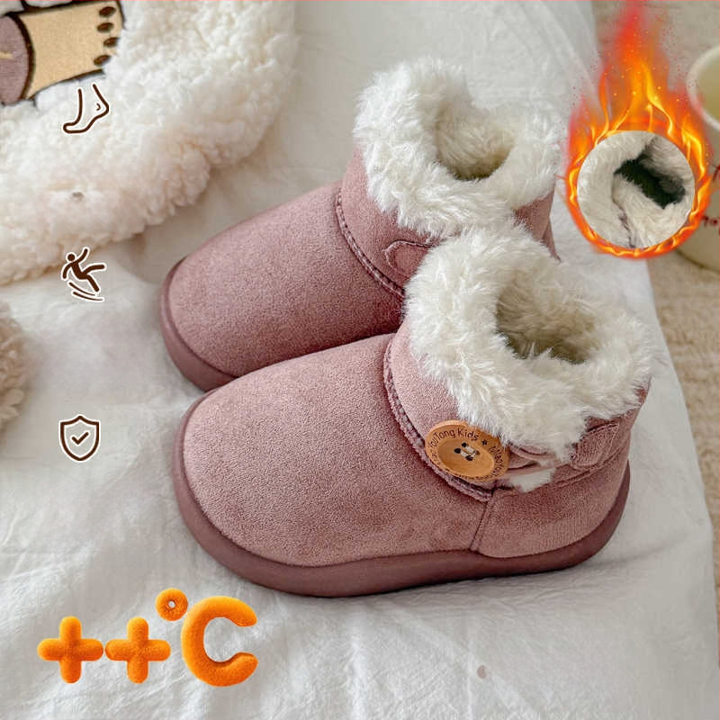 Unisex velūra potītes zābaki ar integrētu kažokādu un flīsa odere, ziemas bērnu zābaki vecumā 1–12 gadi