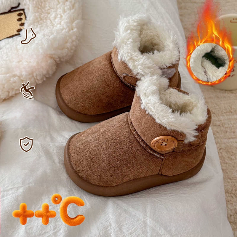 Unisex velūra potītes zābaki ar integrētu kažokādu un flīsa odere, ziemas bērnu zābaki vecumā 1–12 gadi