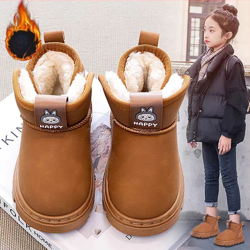 Vaikų žieminiai sniego batai, atsparūs vandeniui, neslidūs, su vilnine vidine danga, PU viršus, natūralaus kaučuko padas